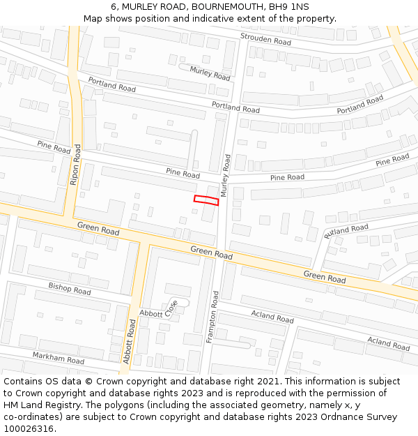 6, MURLEY ROAD, BOURNEMOUTH, BH9 1NS: Location map and indicative extent of plot