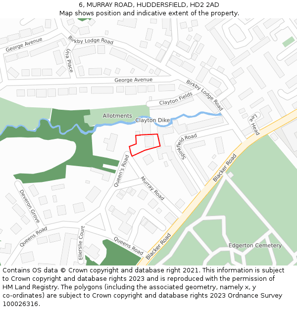 6, MURRAY ROAD, HUDDERSFIELD, HD2 2AD: Location map and indicative extent of plot
