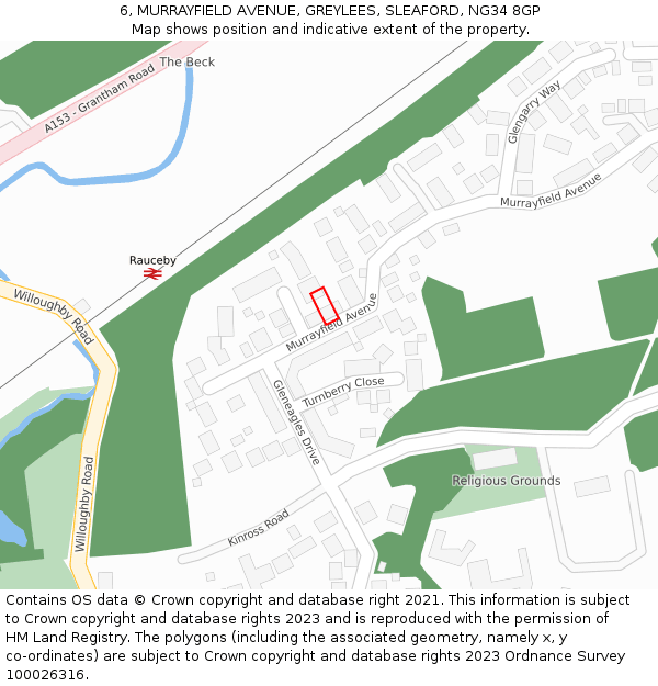 6, MURRAYFIELD AVENUE, GREYLEES, SLEAFORD, NG34 8GP: Location map and indicative extent of plot