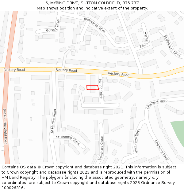 6, MYRING DRIVE, SUTTON COLDFIELD, B75 7RZ: Location map and indicative extent of plot