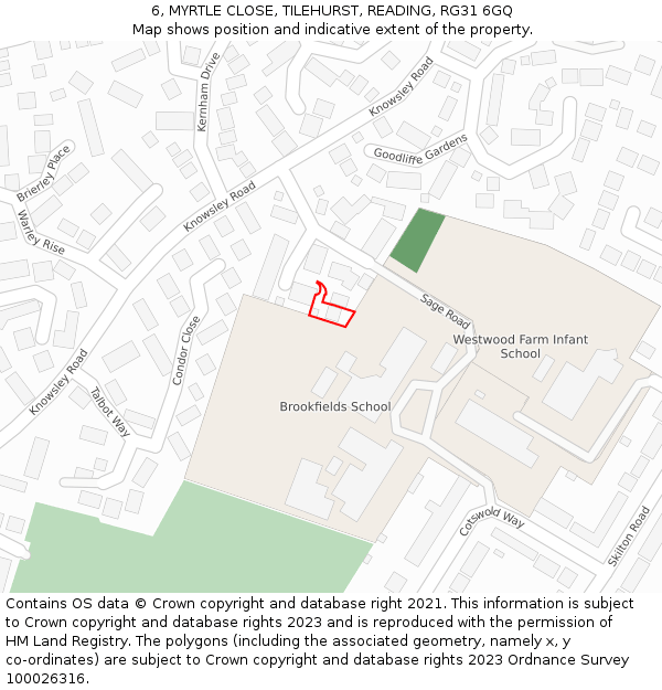 6, MYRTLE CLOSE, TILEHURST, READING, RG31 6GQ: Location map and indicative extent of plot