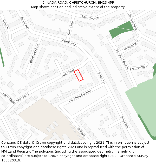 6, NADA ROAD, CHRISTCHURCH, BH23 4PR: Location map and indicative extent of plot