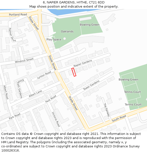 6, NAPIER GARDENS, HYTHE, CT21 6DD: Location map and indicative extent of plot