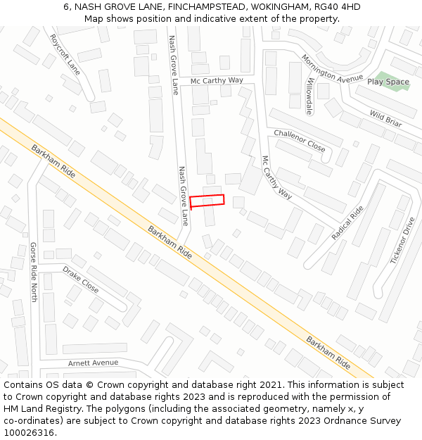 6, NASH GROVE LANE, FINCHAMPSTEAD, WOKINGHAM, RG40 4HD: Location map and indicative extent of plot
