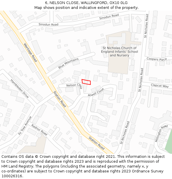 6, NELSON CLOSE, WALLINGFORD, OX10 0LG: Location map and indicative extent of plot
