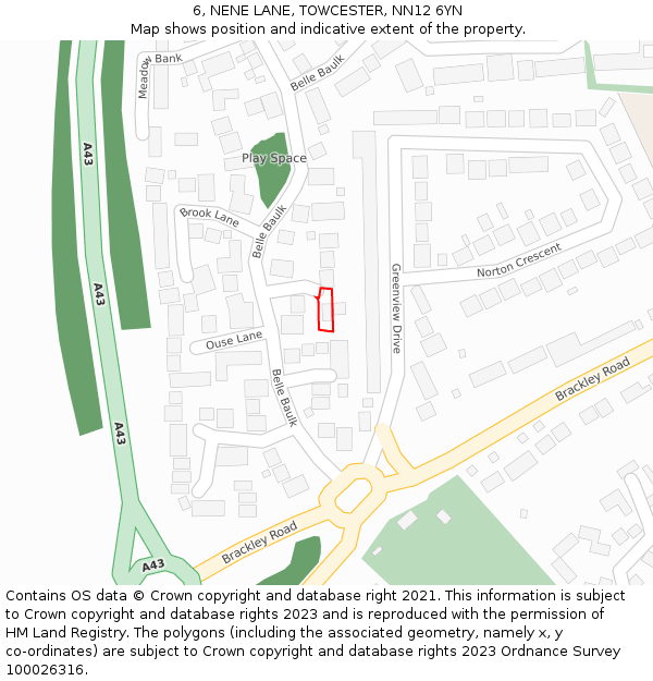 6, NENE LANE, TOWCESTER, NN12 6YN: Location map and indicative extent of plot