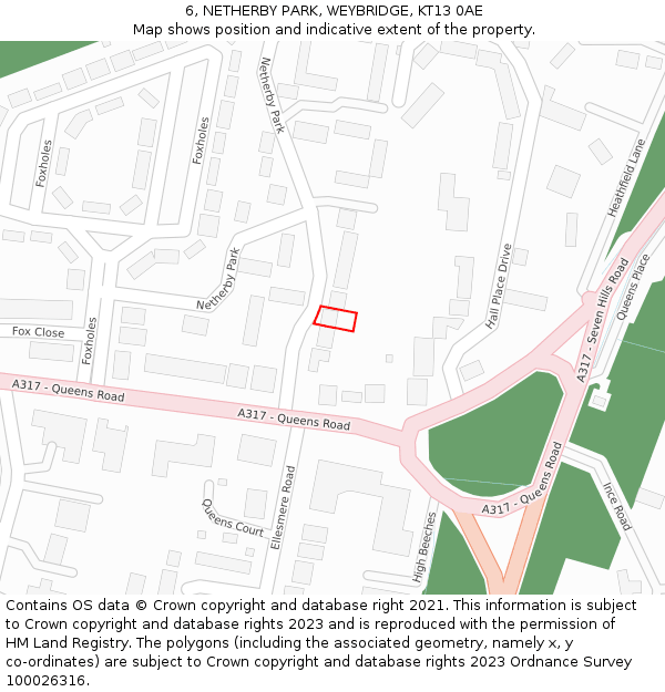 6, NETHERBY PARK, WEYBRIDGE, KT13 0AE: Location map and indicative extent of plot