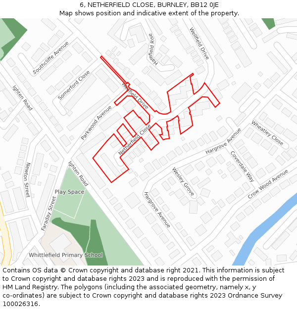 6, NETHERFIELD CLOSE, BURNLEY, BB12 0JE: Location map and indicative extent of plot