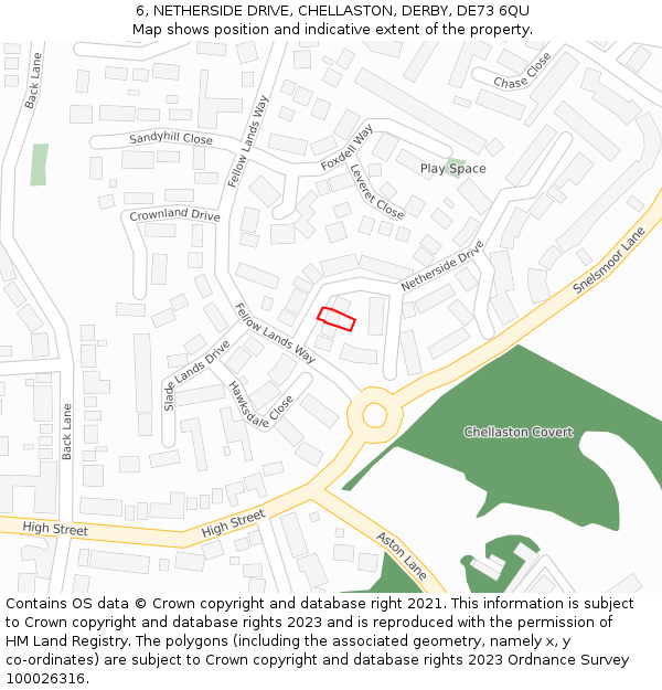 6, NETHERSIDE DRIVE, CHELLASTON, DERBY, DE73 6QU: Location map and indicative extent of plot