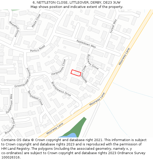 6, NETTLETON CLOSE, LITTLEOVER, DERBY, DE23 3UW: Location map and indicative extent of plot