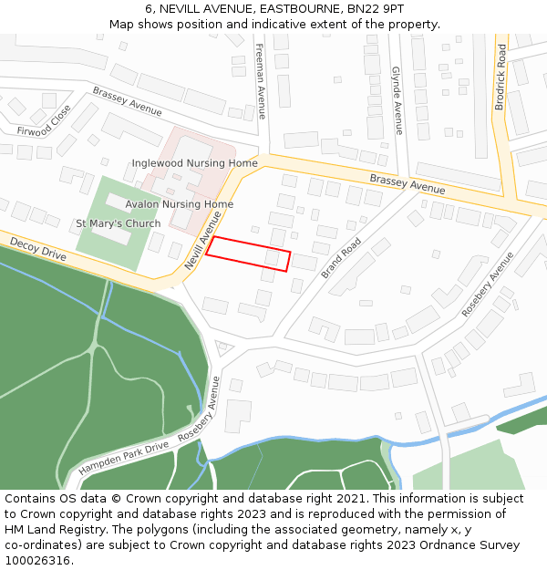 6, NEVILL AVENUE, EASTBOURNE, BN22 9PT: Location map and indicative extent of plot