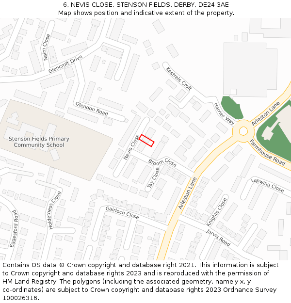 6, NEVIS CLOSE, STENSON FIELDS, DERBY, DE24 3AE: Location map and indicative extent of plot