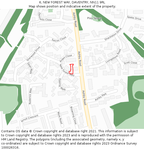 6, NEW FOREST WAY, DAVENTRY, NN11 9RL: Location map and indicative extent of plot