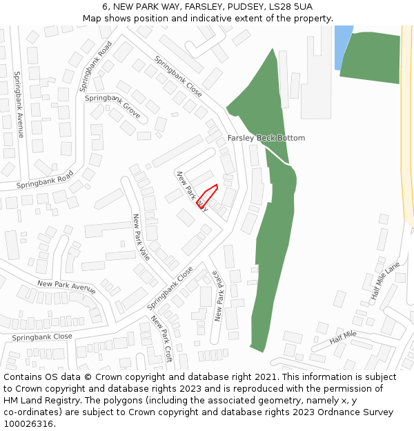 6, NEW PARK WAY, FARSLEY, PUDSEY, LS28 5UA: Location map and indicative extent of plot