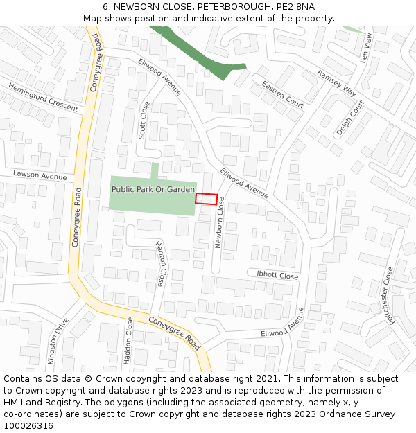 6, NEWBORN CLOSE, PETERBOROUGH, PE2 8NA: Location map and indicative extent of plot
