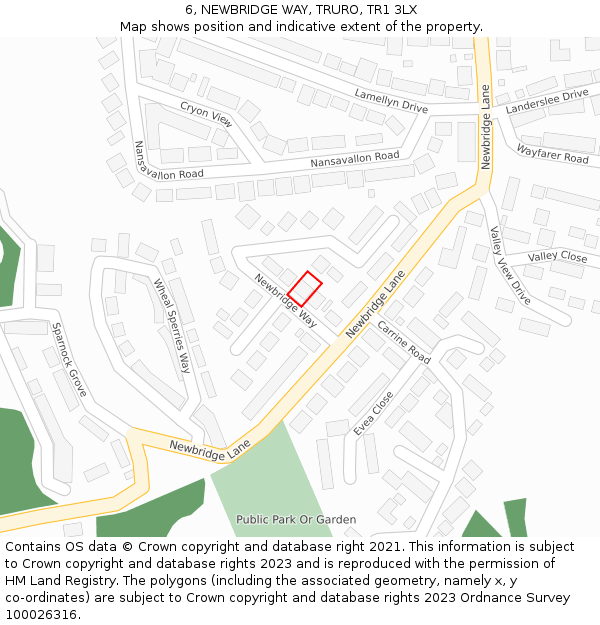 6, NEWBRIDGE WAY, TRURO, TR1 3LX: Location map and indicative extent of plot