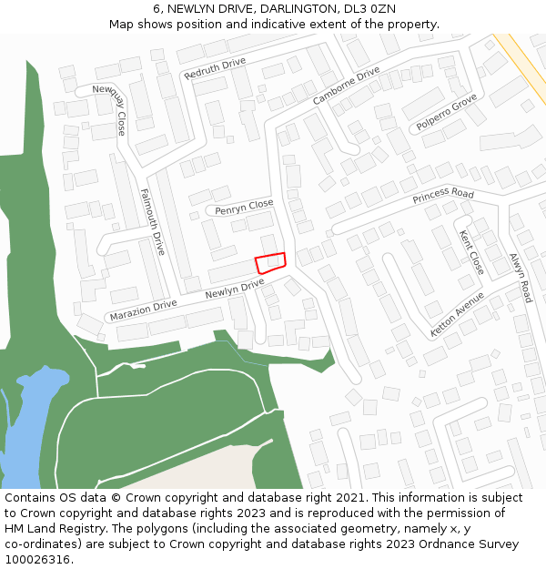 6, NEWLYN DRIVE, DARLINGTON, DL3 0ZN: Location map and indicative extent of plot