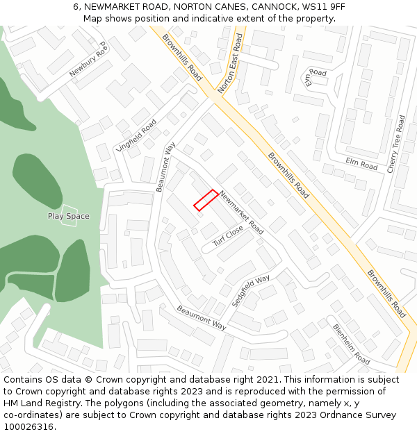 6, NEWMARKET ROAD, NORTON CANES, CANNOCK, WS11 9FF: Location map and indicative extent of plot