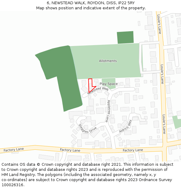 6, NEWSTEAD WALK, ROYDON, DISS, IP22 5RY: Location map and indicative extent of plot