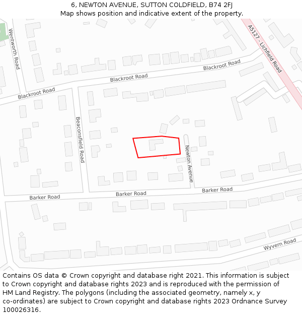 6, NEWTON AVENUE, SUTTON COLDFIELD, B74 2FJ: Location map and indicative extent of plot