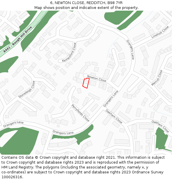 6, NEWTON CLOSE, REDDITCH, B98 7YR: Location map and indicative extent of plot