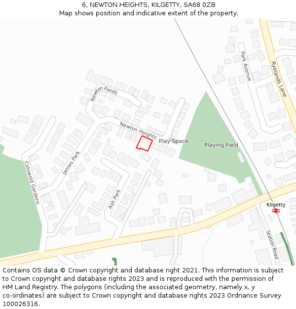 6, NEWTON HEIGHTS, KILGETTY, SA68 0ZB: Location map and indicative extent of plot