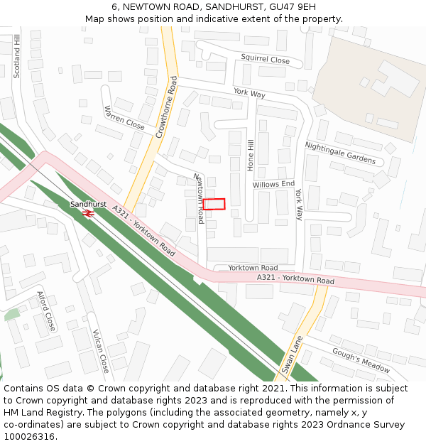 6, NEWTOWN ROAD, SANDHURST, GU47 9EH: Location map and indicative extent of plot