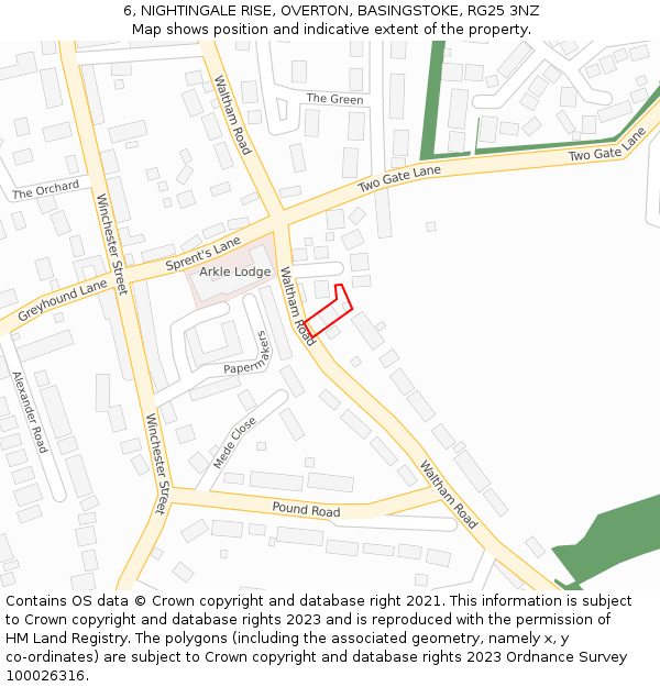 6, NIGHTINGALE RISE, OVERTON, BASINGSTOKE, RG25 3NZ: Location map and indicative extent of plot