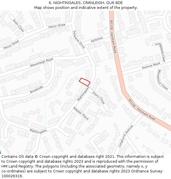 6, NIGHTINGALES, CRANLEIGH, GU6 8DE: Location map and indicative extent of plot