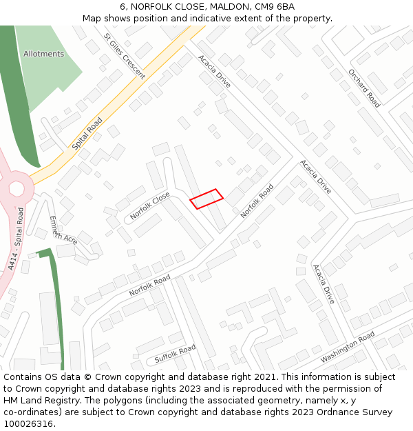 6, NORFOLK CLOSE, MALDON, CM9 6BA: Location map and indicative extent of plot