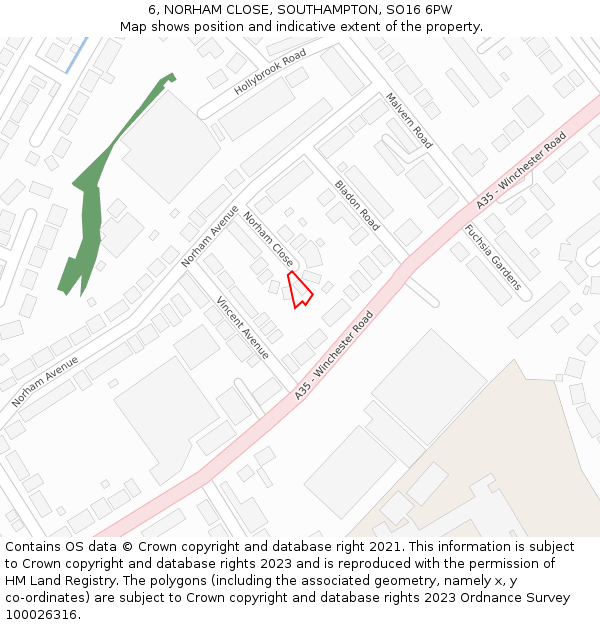 6, NORHAM CLOSE, SOUTHAMPTON, SO16 6PW: Location map and indicative extent of plot