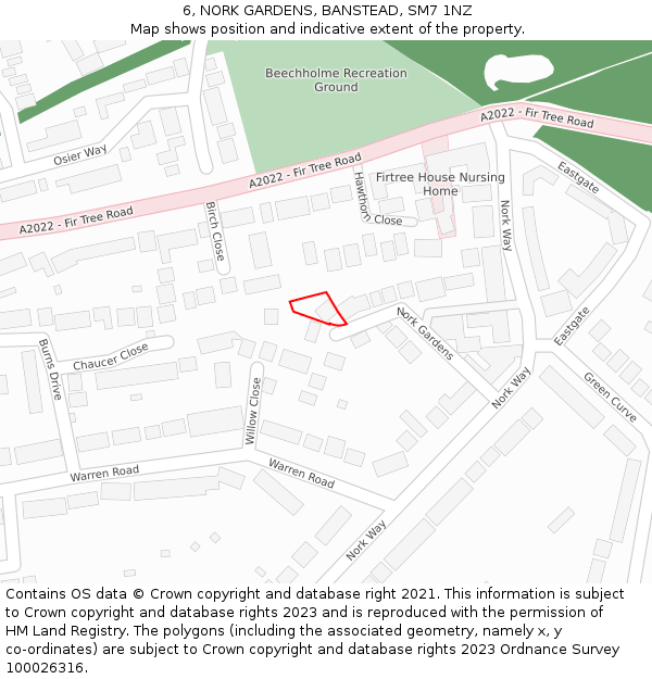 6, NORK GARDENS, BANSTEAD, SM7 1NZ: Location map and indicative extent of plot