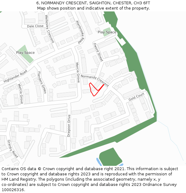 6, NORMANDY CRESCENT, SAIGHTON, CHESTER, CH3 6FT: Location map and indicative extent of plot