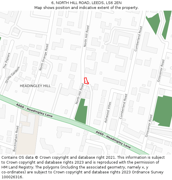 6, NORTH HILL ROAD, LEEDS, LS6 2EN: Location map and indicative extent of plot