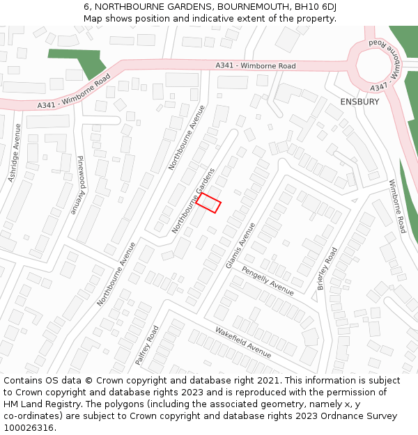 6, NORTHBOURNE GARDENS, BOURNEMOUTH, BH10 6DJ: Location map and indicative extent of plot