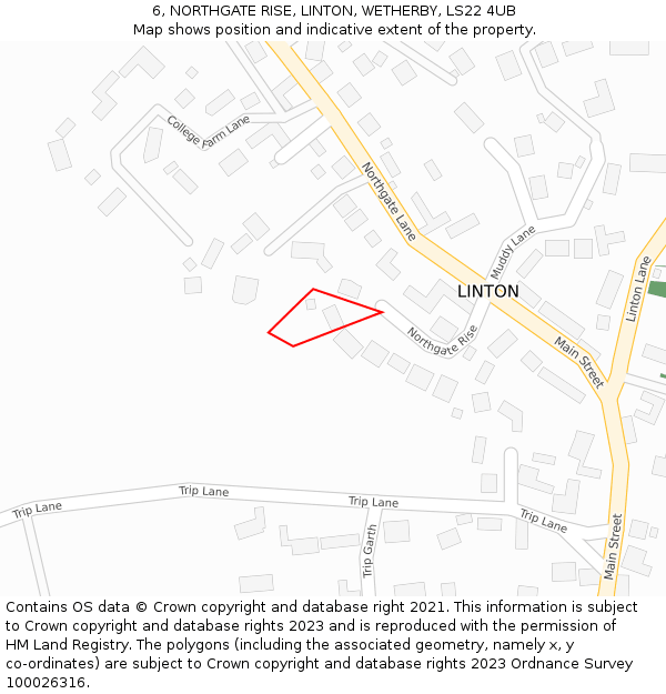 6, NORTHGATE RISE, LINTON, WETHERBY, LS22 4UB: Location map and indicative extent of plot