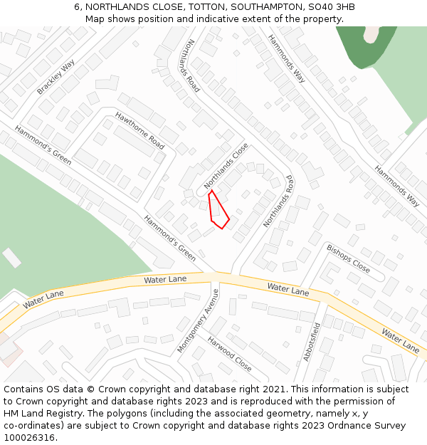 6, NORTHLANDS CLOSE, TOTTON, SOUTHAMPTON, SO40 3HB: Location map and indicative extent of plot
