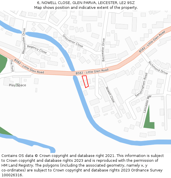 6, NOWELL CLOSE, GLEN PARVA, LEICESTER, LE2 9SZ: Location map and indicative extent of plot