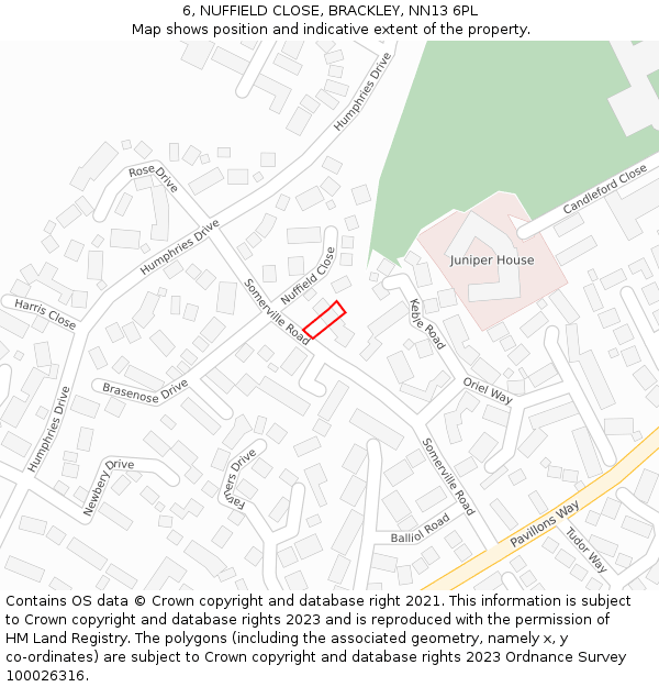 6, NUFFIELD CLOSE, BRACKLEY, NN13 6PL: Location map and indicative extent of plot