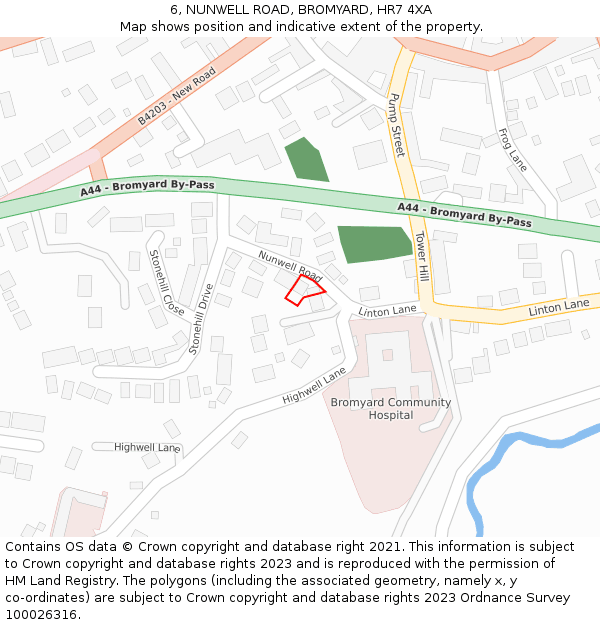 6, NUNWELL ROAD, BROMYARD, HR7 4XA: Location map and indicative extent of plot
