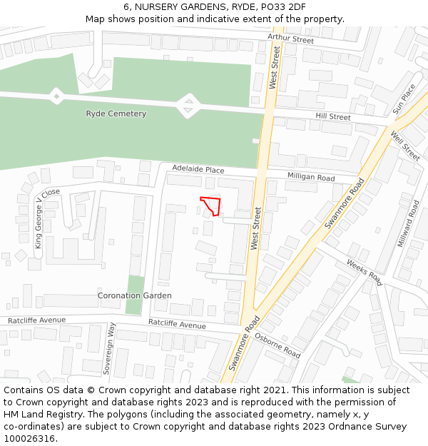 6, NURSERY GARDENS, RYDE, PO33 2DF: Location map and indicative extent of plot