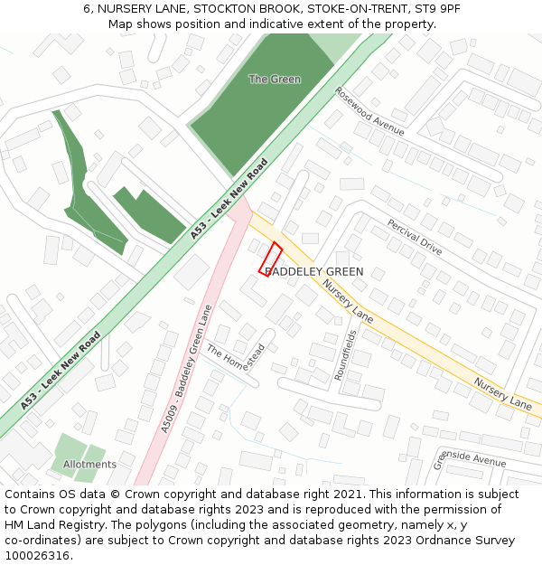 6, NURSERY LANE, STOCKTON BROOK, STOKE-ON-TRENT, ST9 9PF: Location map and indicative extent of plot
