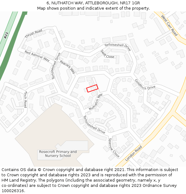 6, NUTHATCH WAY, ATTLEBOROUGH, NR17 1GR: Location map and indicative extent of plot