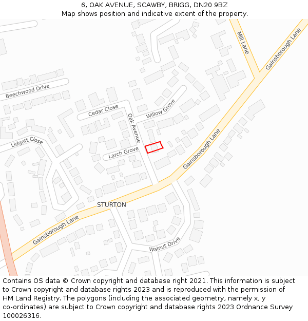 6, OAK AVENUE, SCAWBY, BRIGG, DN20 9BZ: Location map and indicative extent of plot