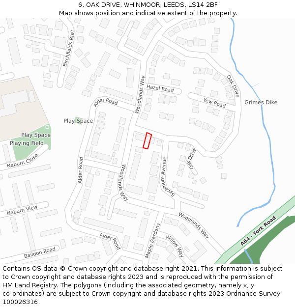 6, OAK DRIVE, WHINMOOR, LEEDS, LS14 2BF: Location map and indicative extent of plot