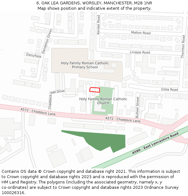 6, OAK LEA GARDENS, WORSLEY, MANCHESTER, M28 1NR: Location map and indicative extent of plot