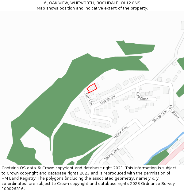 6, OAK VIEW, WHITWORTH, ROCHDALE, OL12 8NS: Location map and indicative extent of plot