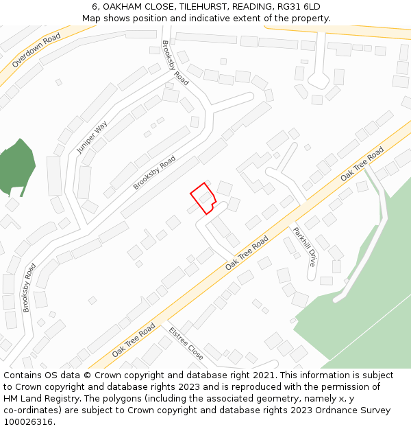6, OAKHAM CLOSE, TILEHURST, READING, RG31 6LD: Location map and indicative extent of plot