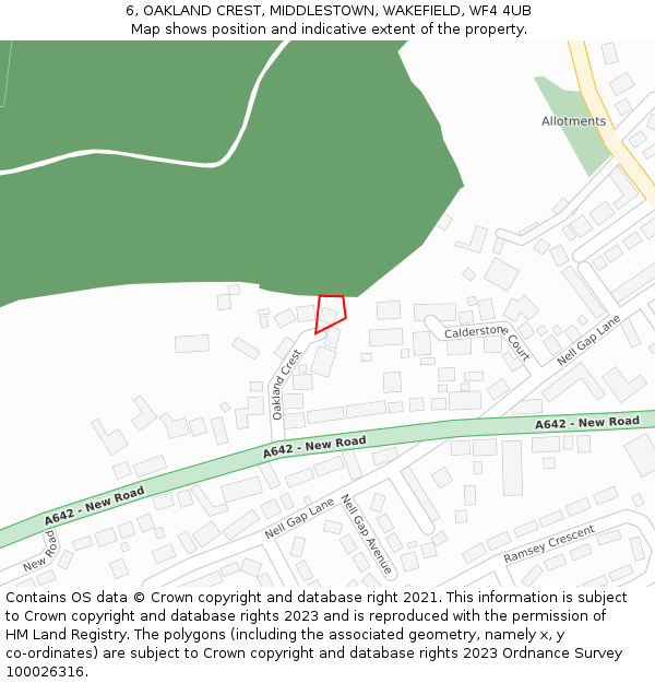 6, OAKLAND CREST, MIDDLESTOWN, WAKEFIELD, WF4 4UB: Location map and indicative extent of plot