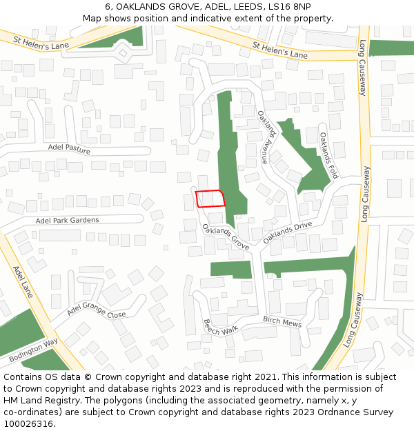 6, OAKLANDS GROVE, ADEL, LEEDS, LS16 8NP: Location map and indicative extent of plot